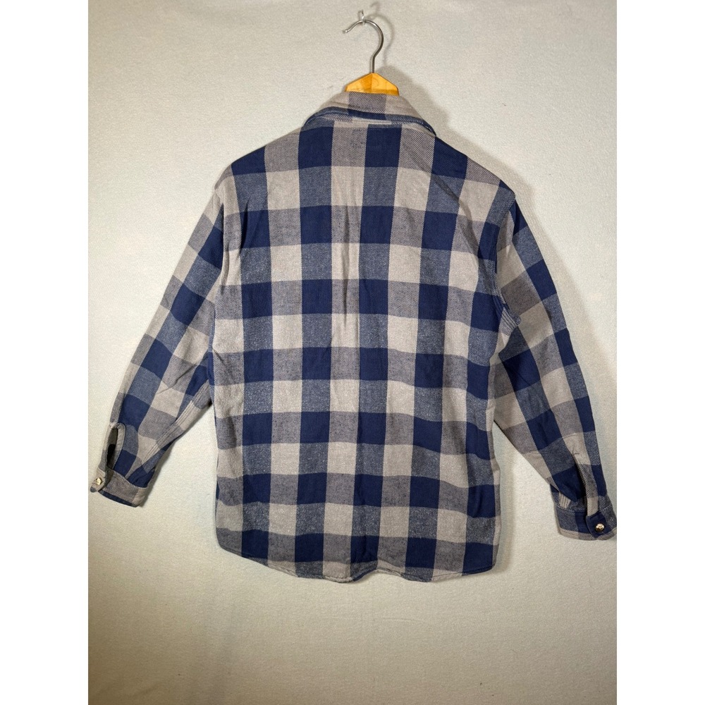 Vintage Melton Wintermaster Flannel Shirt Blue Gray Plaid Made in USA Mens L - Picture 3 of 6